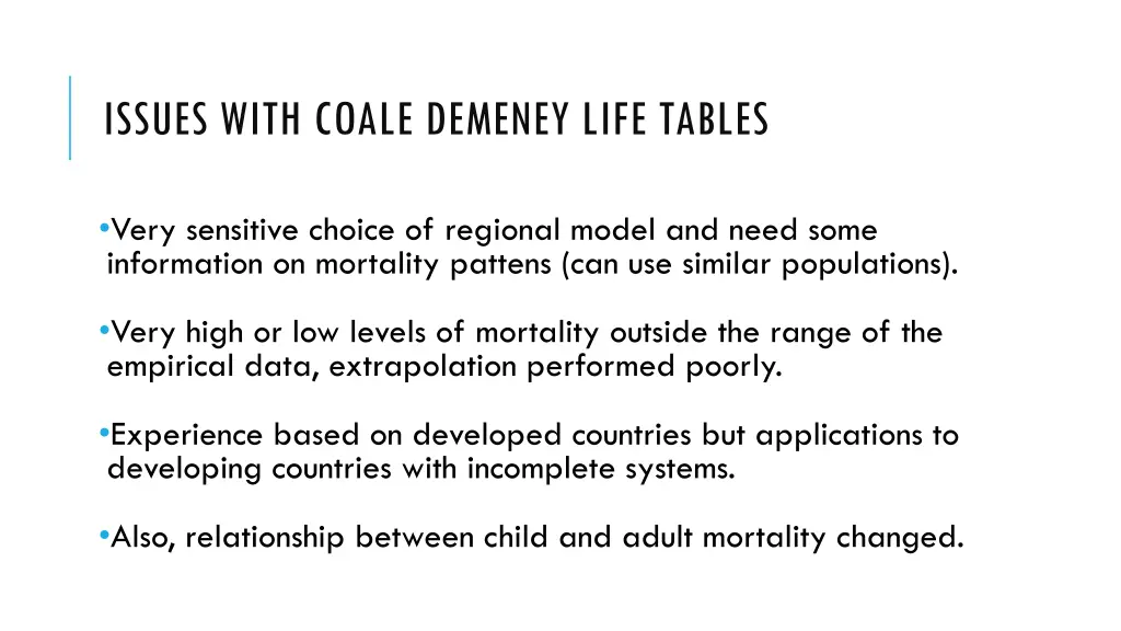 issues with coale demeney life tables
