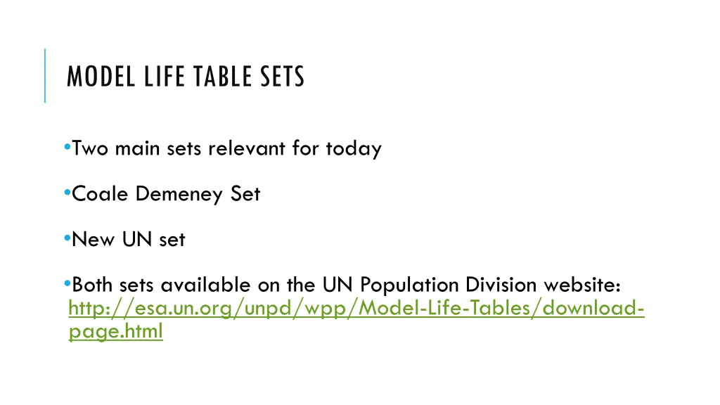 model life table sets