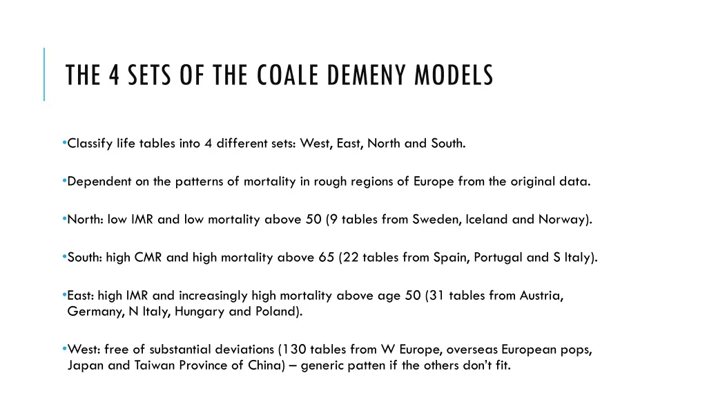 the 4 sets of the coale demeny models