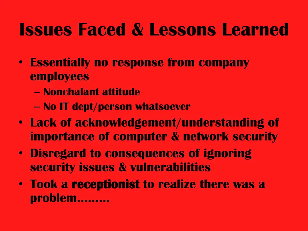 issues faced lessons learned