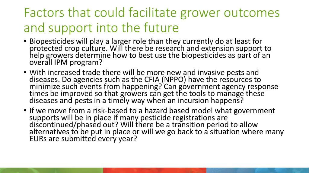 factors that could facilitate grower outcomes