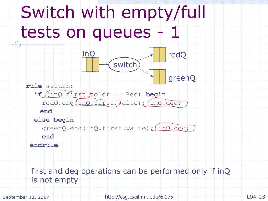 switch with empty full tests on queues 1