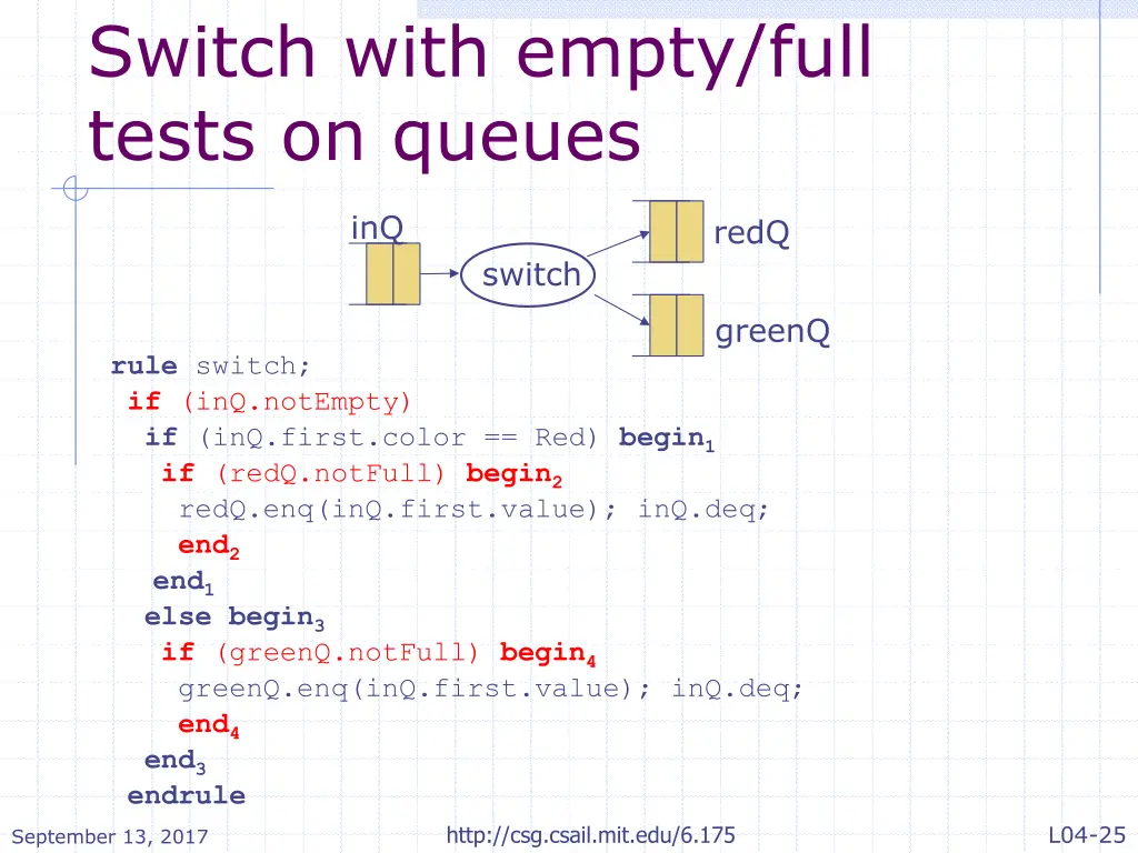 switch with empty full tests on queues