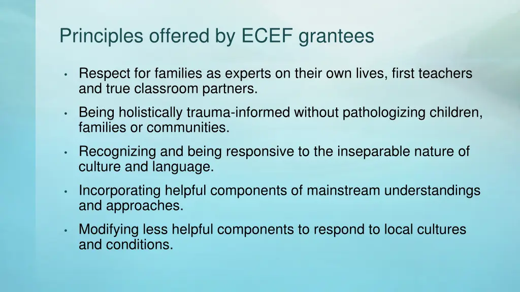 principles offered by ecef grantees 1