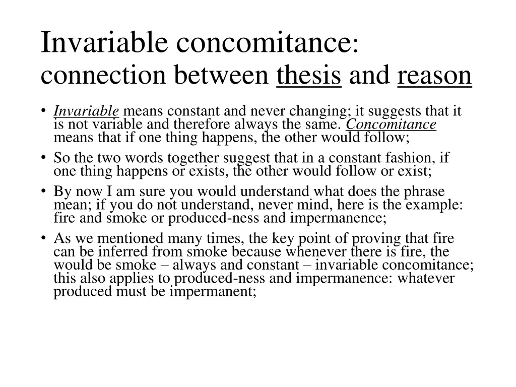 invariable concomitance connection between thesis