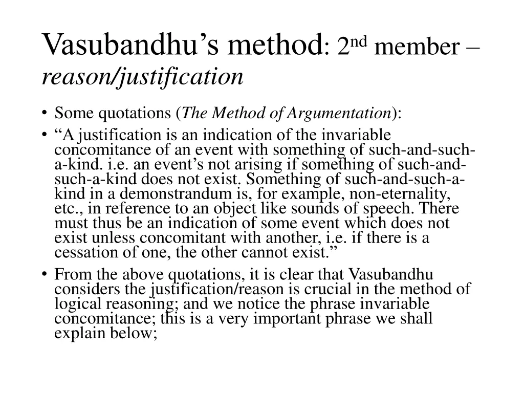 vasubandhu s method 2 nd member reason