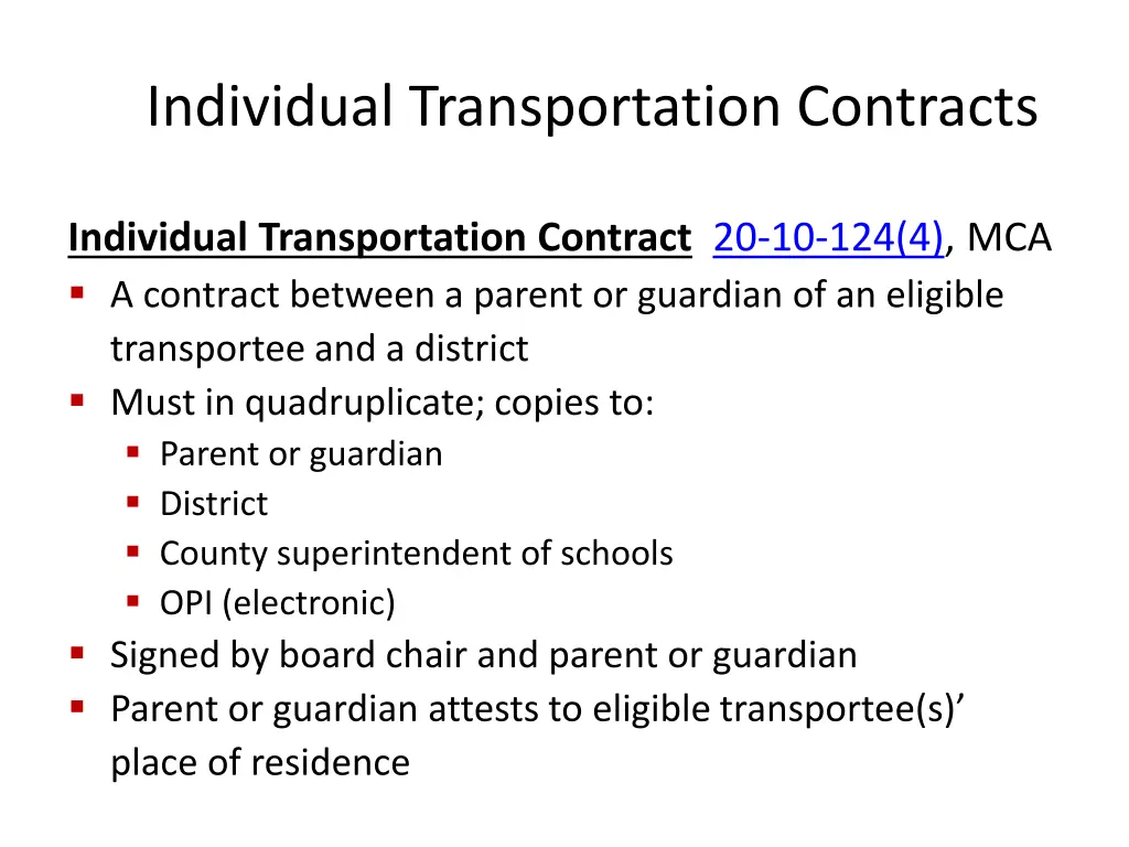 individual transportation contracts