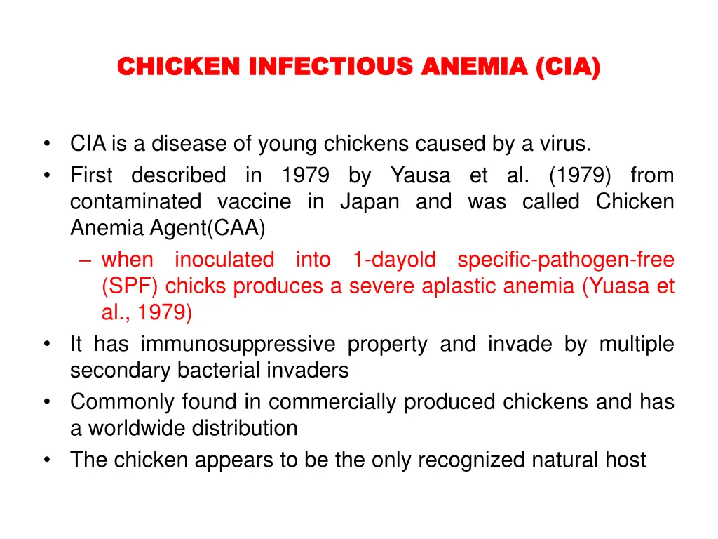 chicken infectious anemia cia chicken infectious