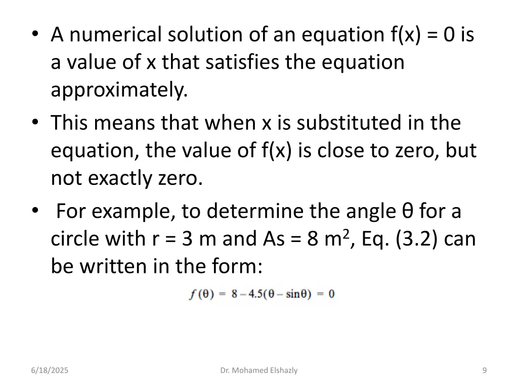 a numerical solution of an equation