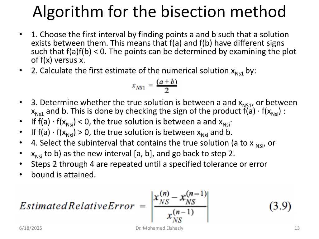 algorithm for the bisection method