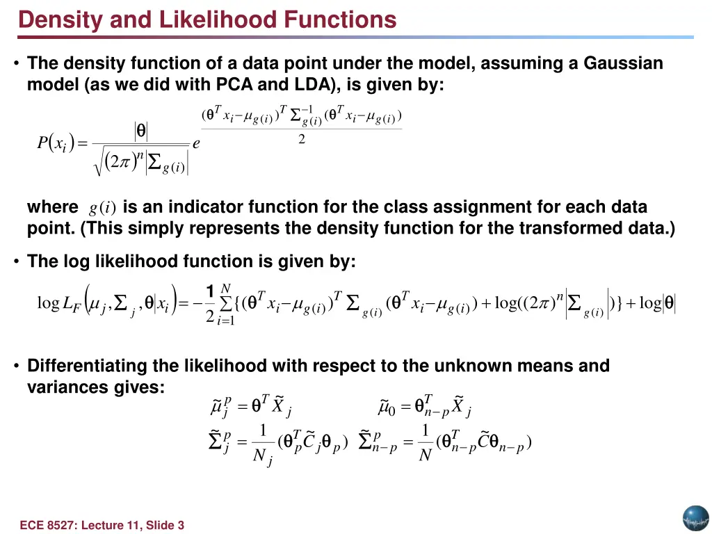 density and likelihood functions