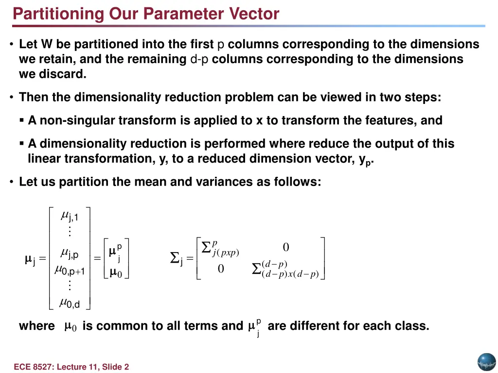 partitioning our parameter vector