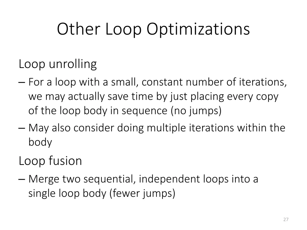 other loop optimizations