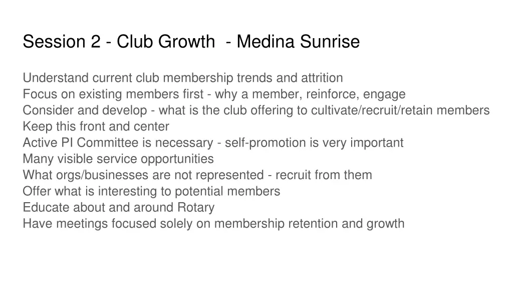 session 2 club growth medina sunrise