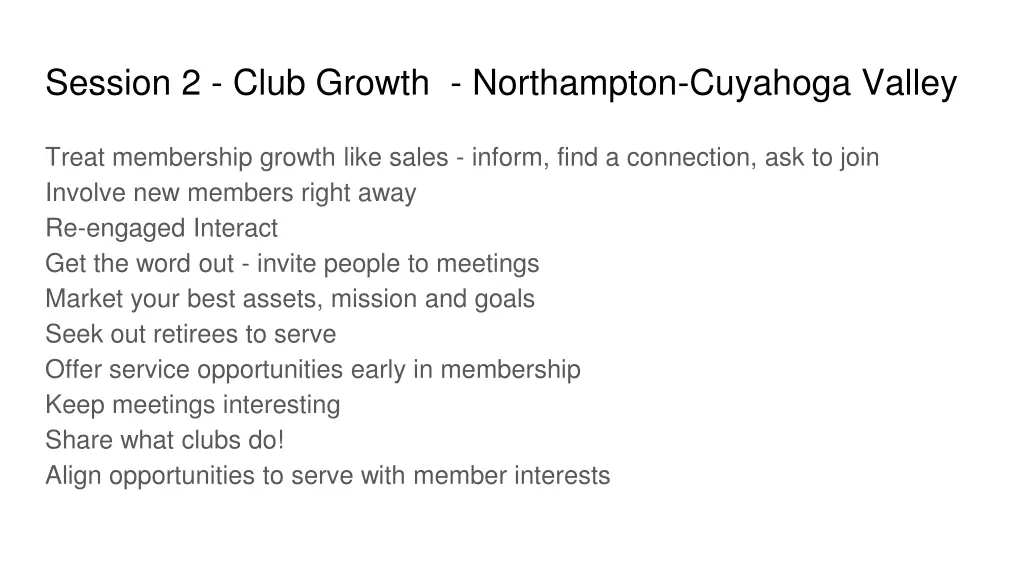 session 2 club growth northampton cuyahoga valley