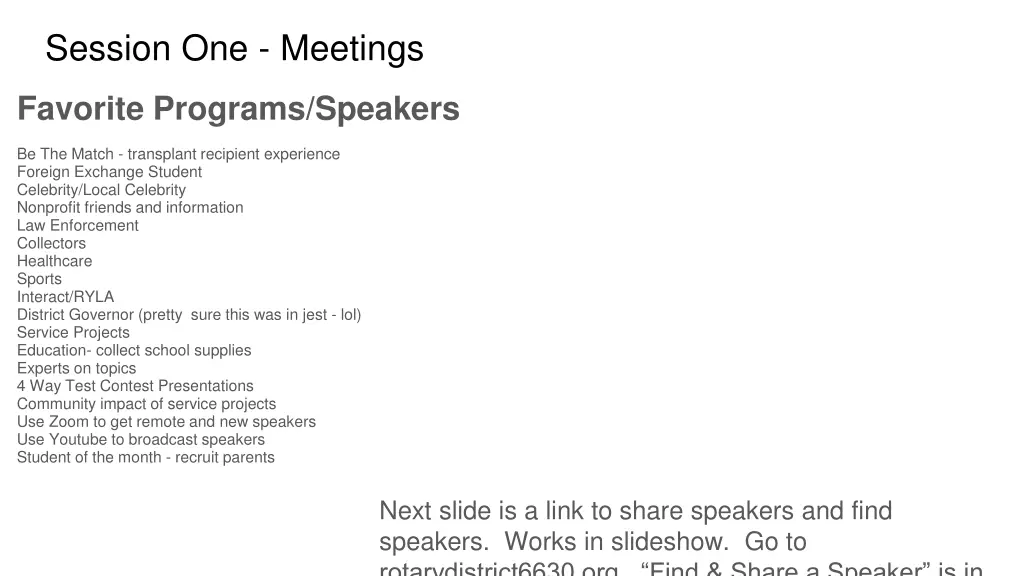 session one meetings 1