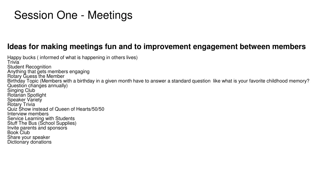 session one meetings