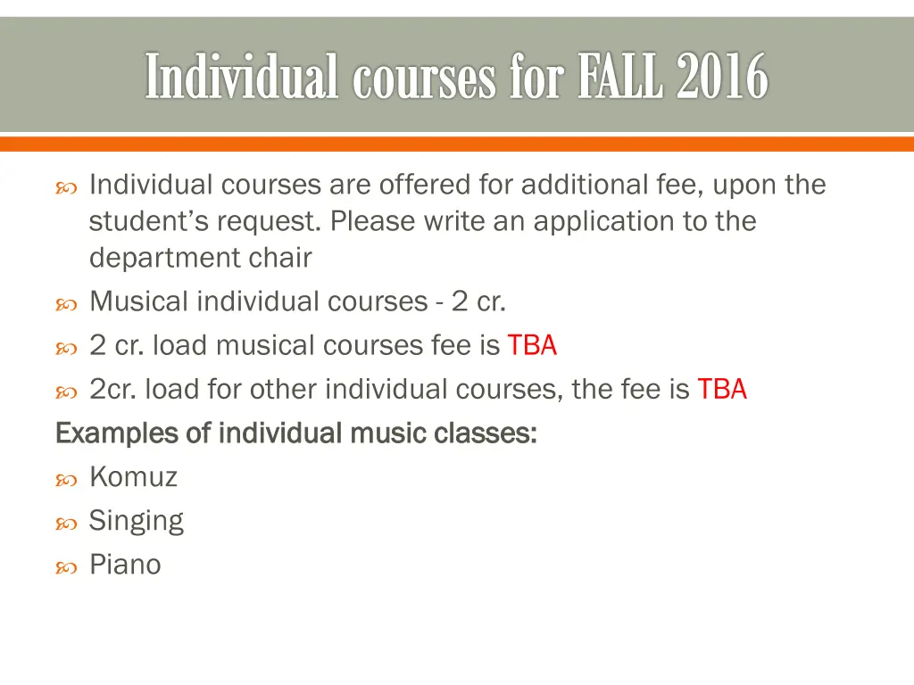 individual courses for fall 2016