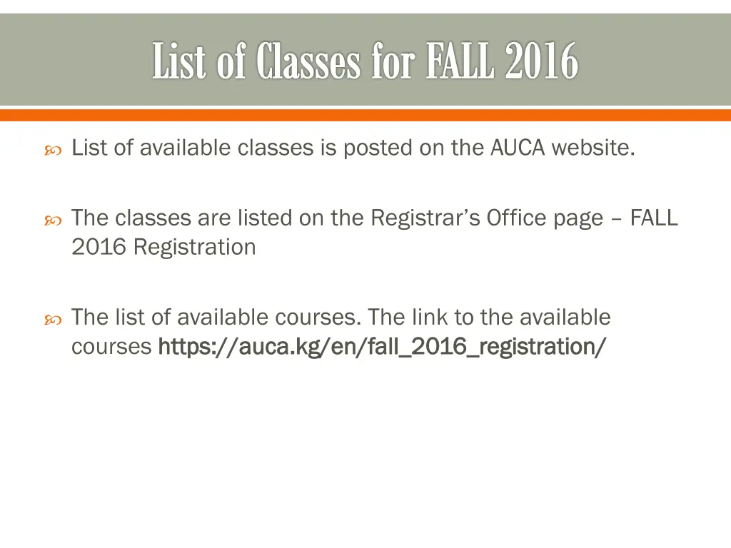 list of classes for fall 2016