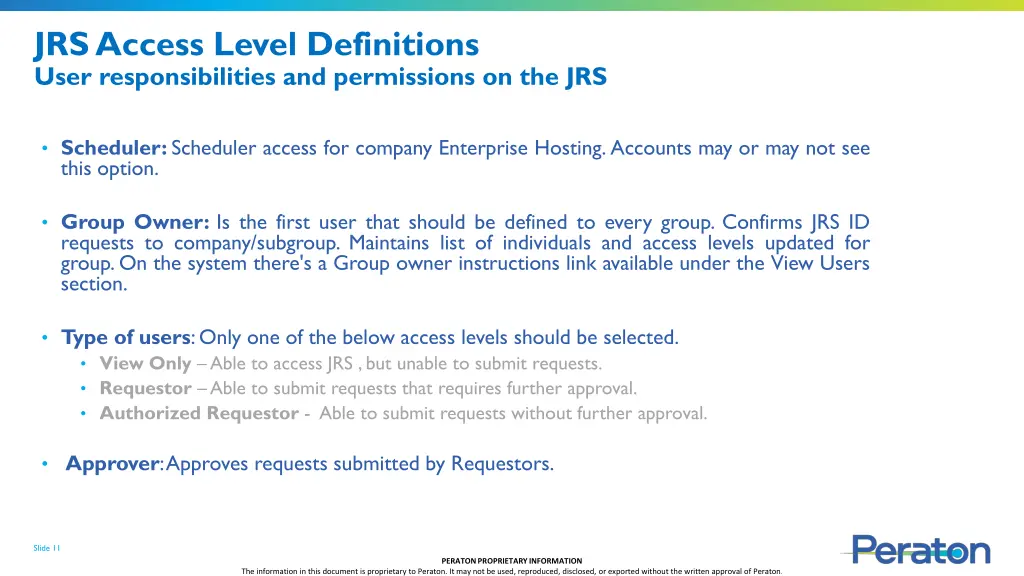 jrs access level definitions user
