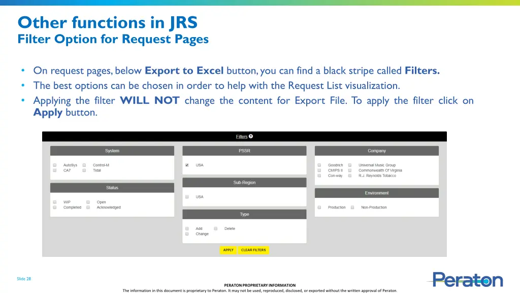 other functions in jrs filter option for request