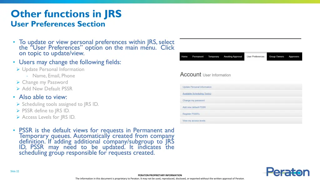 other functions in jrs user preferences section