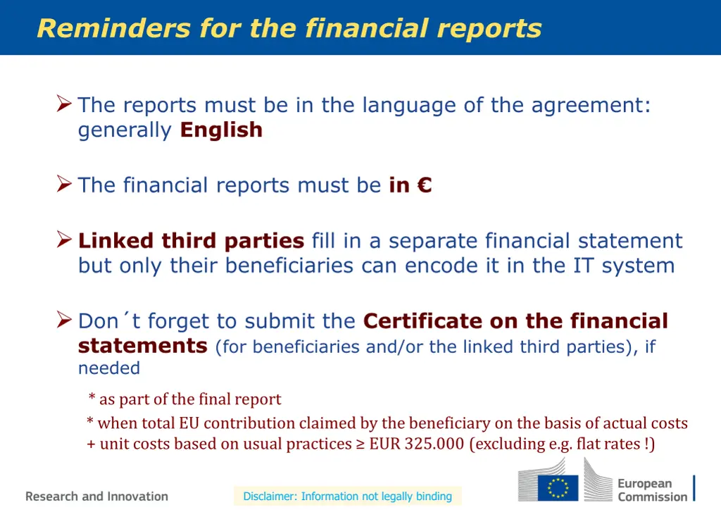 reminders for the financial reports