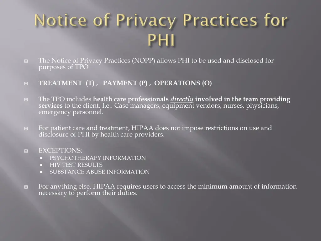 the notice of privacy practices nopp allows