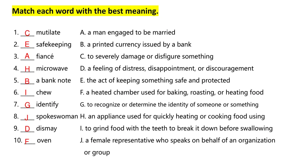 match each word with the best meaning