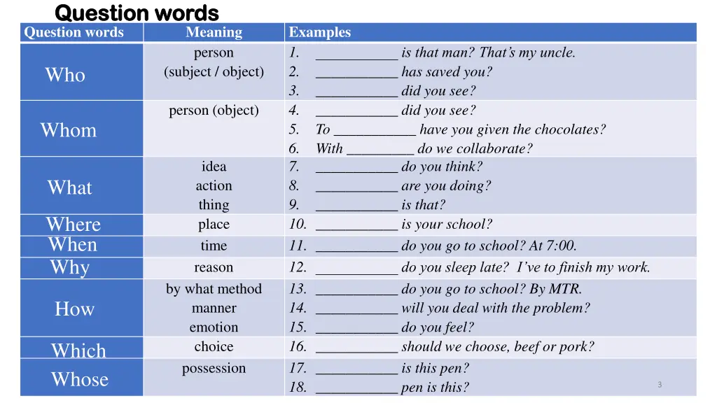 question words question words question words