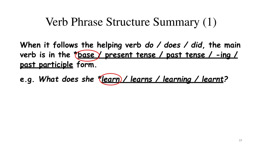 verb phrase structure summary 1