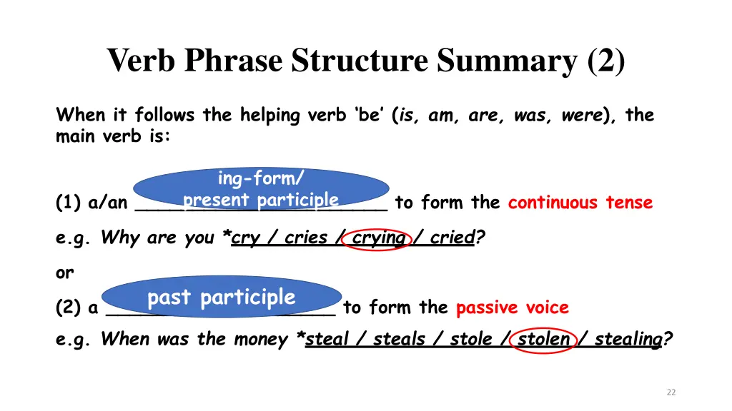 verb phrase structure summary 2