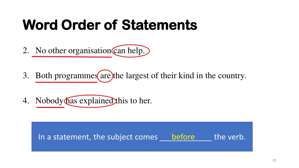 word order of statements word order of statements
