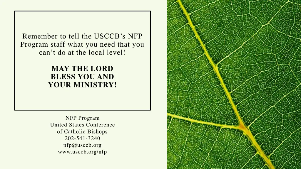 r emember to tell the usccb s nfp program staff