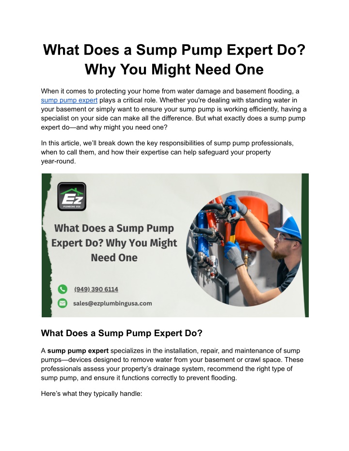 what does a sump pump expert do why you might
