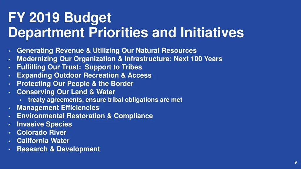 fy 2019 budget department priorities