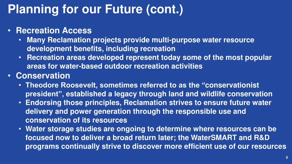 planning for our future cont