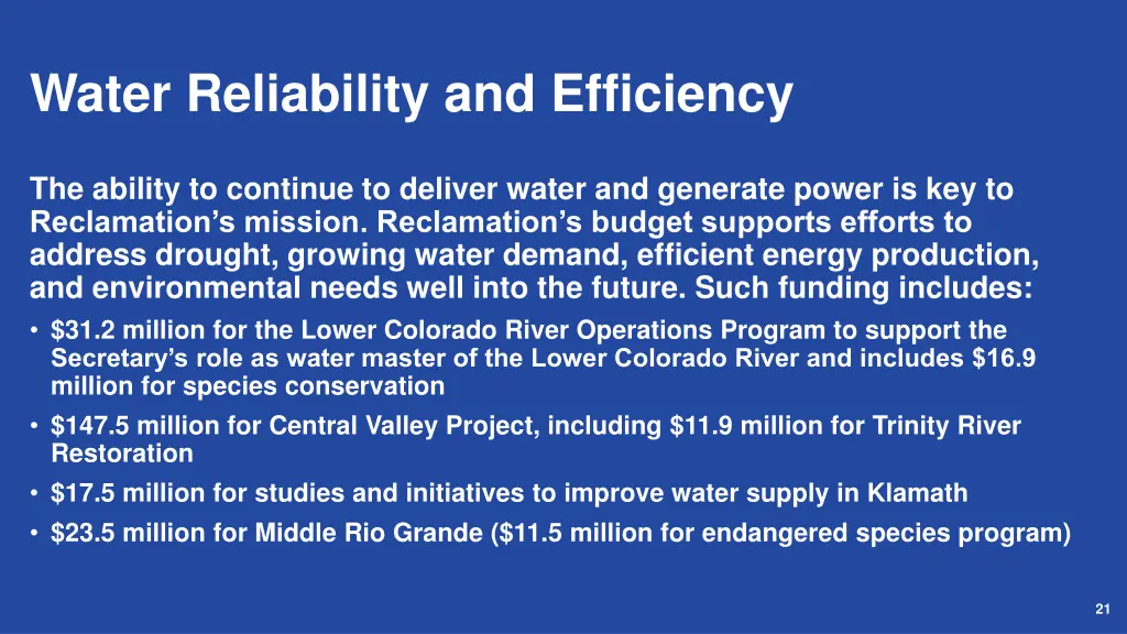 water reliability and efficiency