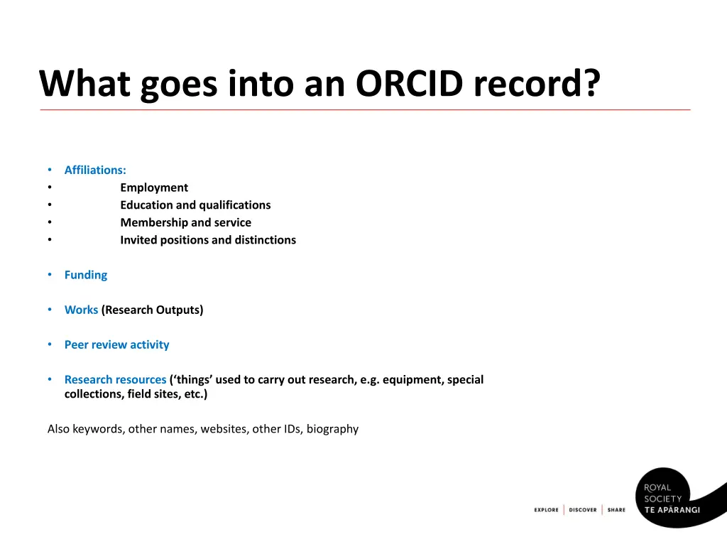 what goes into an orcid record