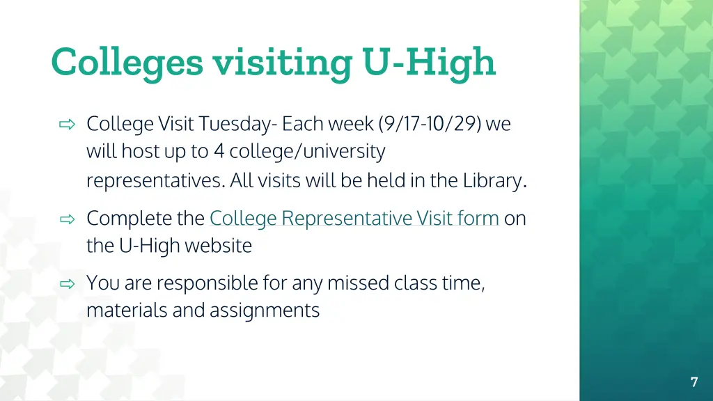 colleges visiting u high