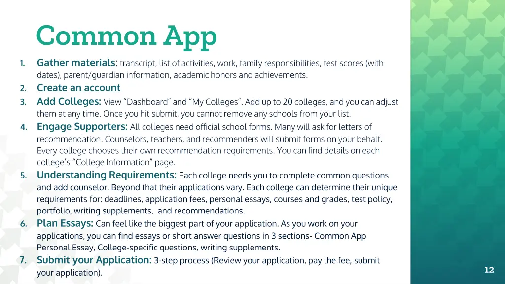 common app gather materials transcript list