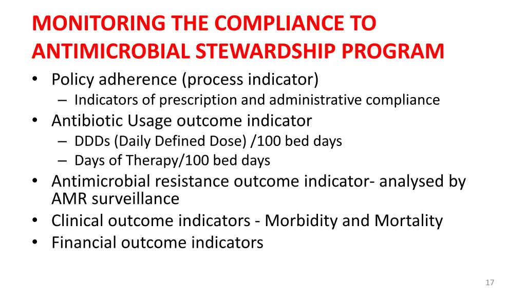 monitoring the compliance to antimicrobial