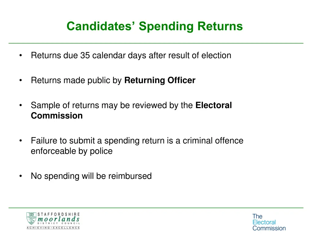 candidates spending returns