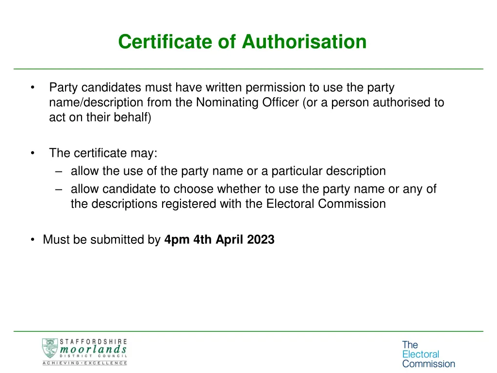 certificate of authorisation