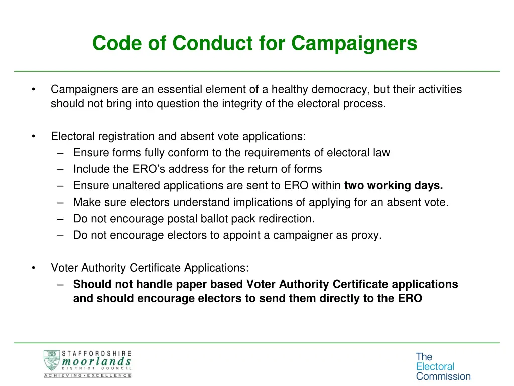 code of conduct for campaigners