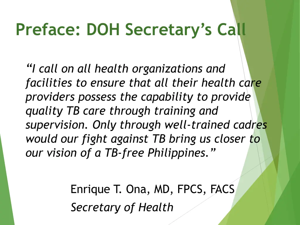preface doh secretary s call