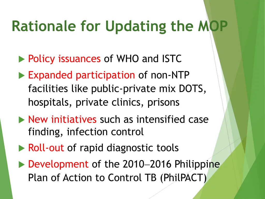 rationale for updating the mop