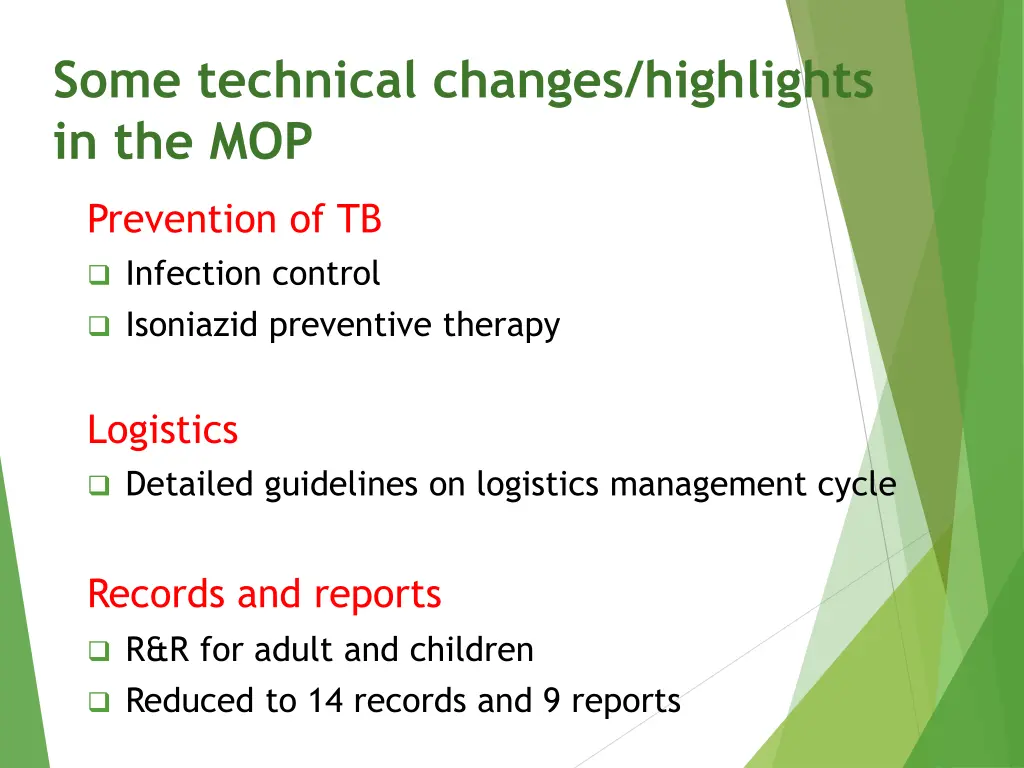 some technical changes highlights in the mop 1