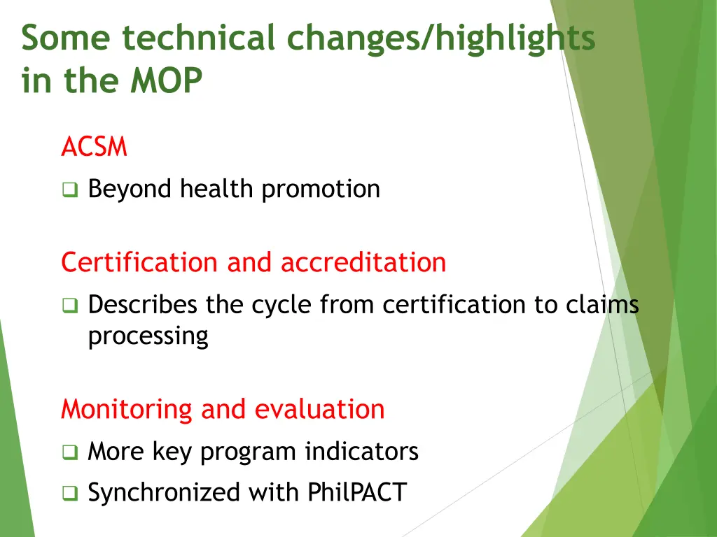 some technical changes highlights in the mop 2