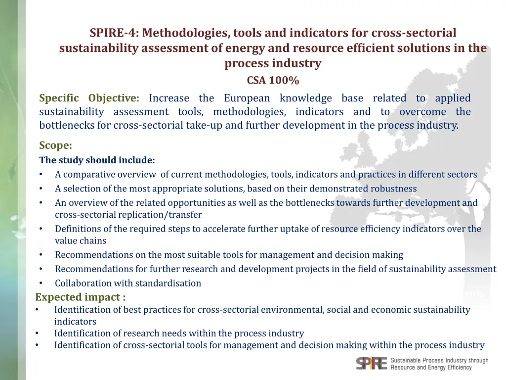 spire 4 methodologies tools and indicators